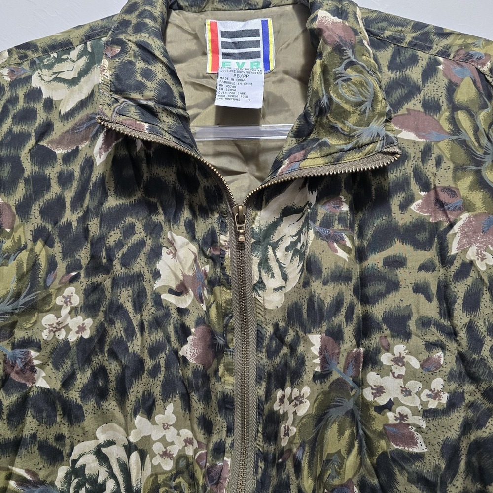 Vintage EVR Silk Bomber Jacket Women's Petite Small PS/PP Leopard Floral Print - Picture 3 of 6